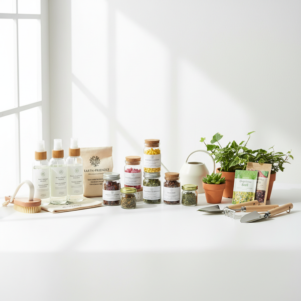 generate an image with  type of products- Health and well ness+ cleaning+ home garde n. Ratio 1:1